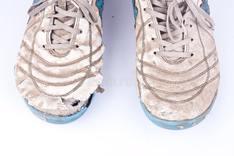Old Damaged Futsal Sports Shoes on White Background Isolated Close Up ...