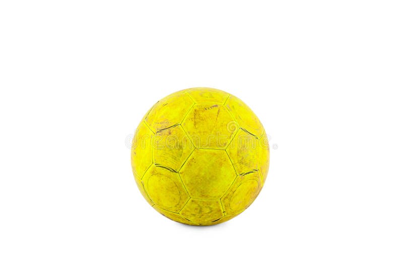 Old damaged yellow futsal ball on white background football object isolated royalty free stock image Old damaged yellow futsal ball on white background football object isolated royalty free stock image