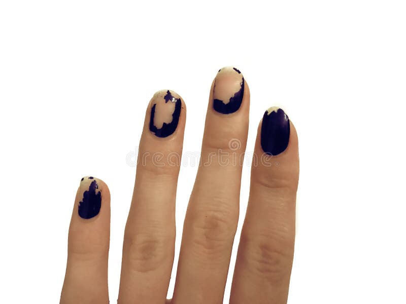 Old Dark Blue Manicure. Shabby Nail Polish. Woman Hands on White Table.  Spa. Stock Image - Image of hygiene, body: 140730337