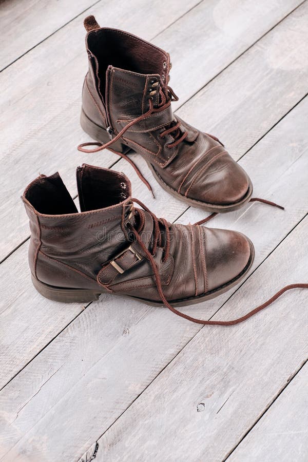 Old Dark Brown Boots with Buckles Stock Image - Image of style, focus ...