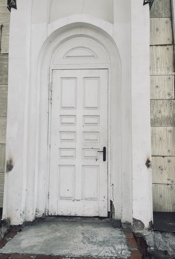 Old Decayed White Wooden Closed Door Exterior Stock Photo Image of