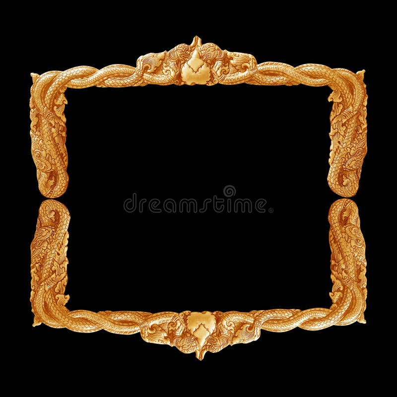 Old Decorative Gold Frame Handmade, Engraved Isolated on Black