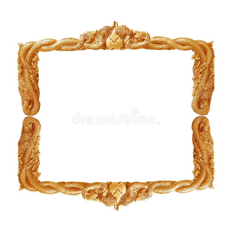 Old Decorative Gold Frame Handmade, Engraved on White Background
