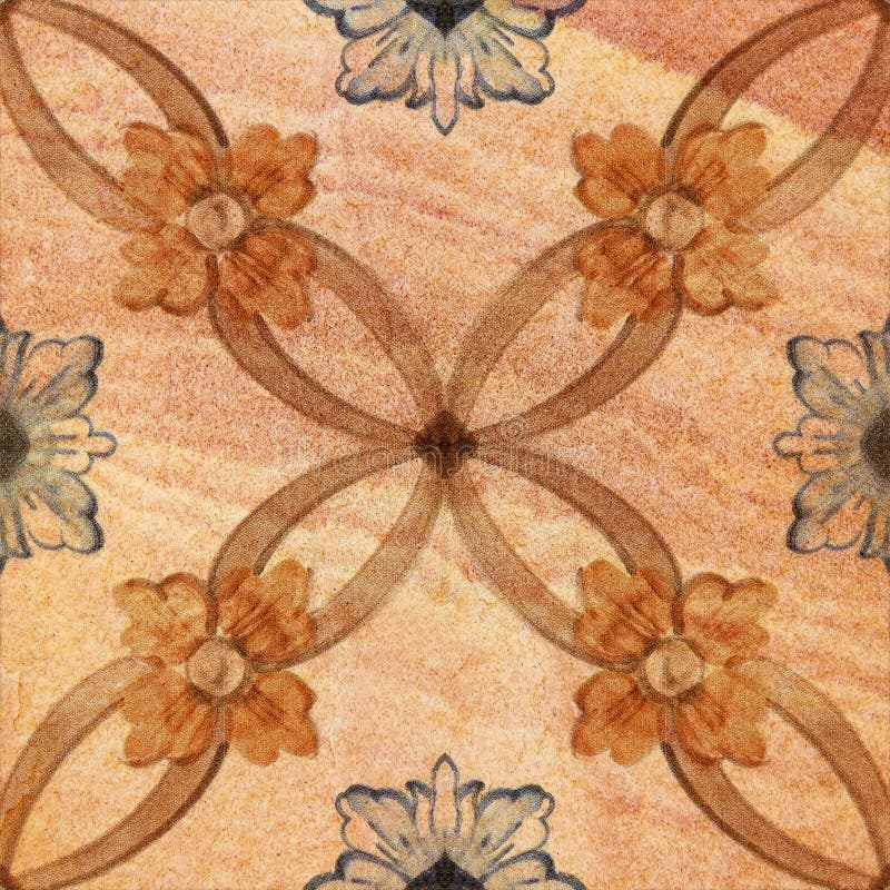 Old decorative sandstone tile background patterns stock photo