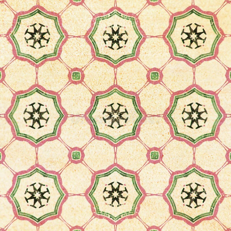 Old decorative sandstone tile background patterns stock image