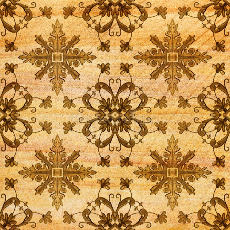 Old decorative sandstone tile background patterns stock image