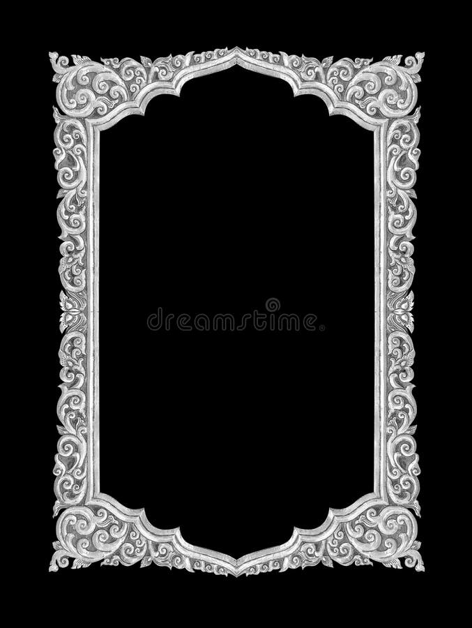 Old Decorative Silver Frame Handmade, Engraved Isolated on B Stock