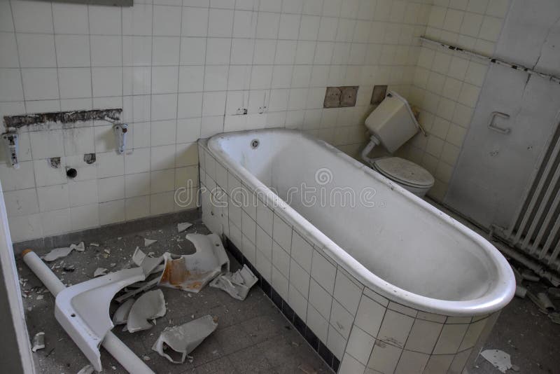 The destroyed bathroom stock photo. Image of debris 196578608