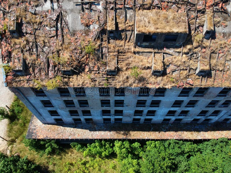 Old destroyed and ruined industrial building, aerial view royalty free stock image Old destroyed and ruined industrial building, aerial view royalty free stock image