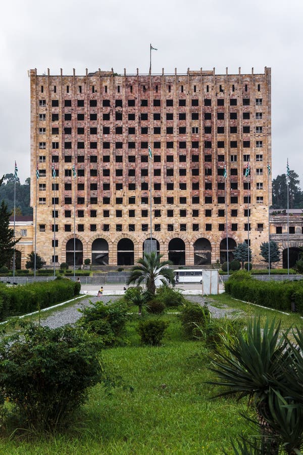 Old dilapidated building of parliament of Abkhazia in Sukhumi