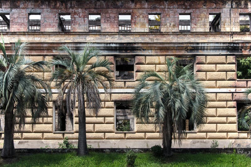 Old dilapidated building of parliament of Abkhazia in Sukhumi