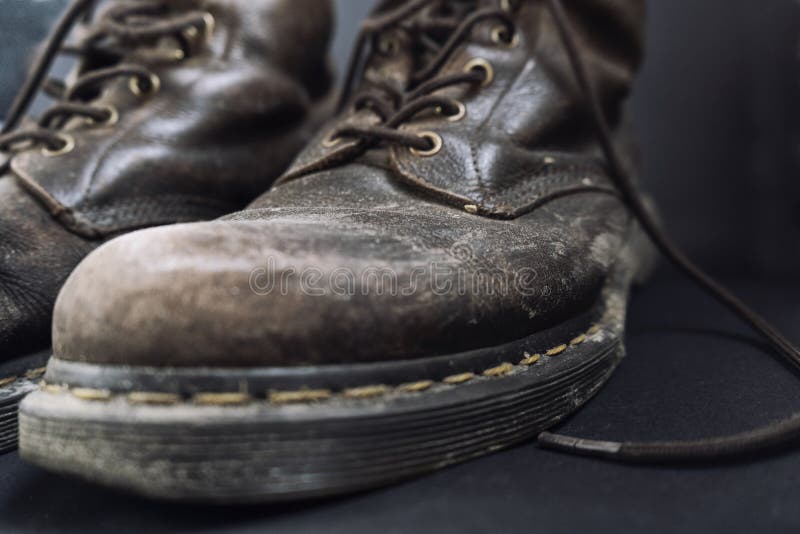 Old Dirty Brown Leather Shoes On An Isolated White Background. Concept ...