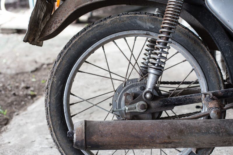 Motorcycle Tires and Exhaust Stock Photo Image of antique, metal