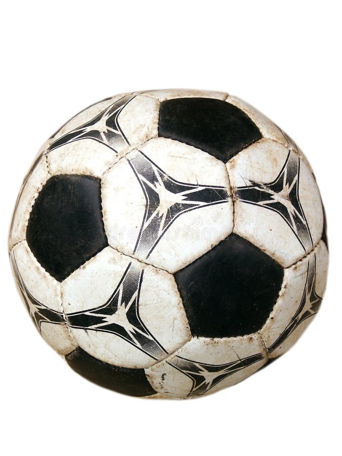 Old dirty soccer ball isolated on white background stock photos