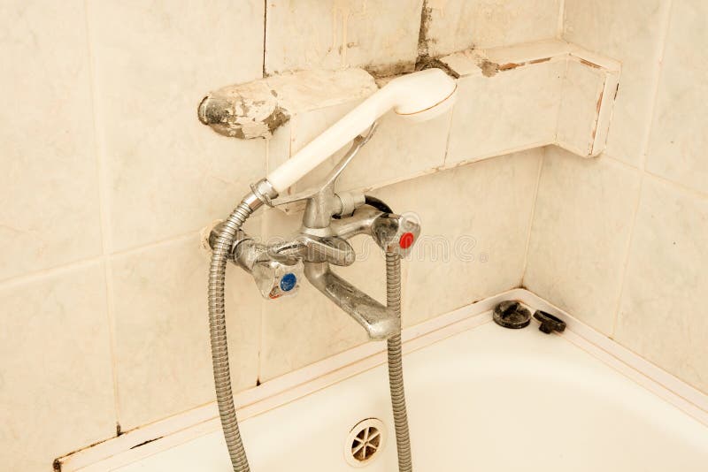 Old dirty tap on the bath stock photo. Image of bathroom 49744290