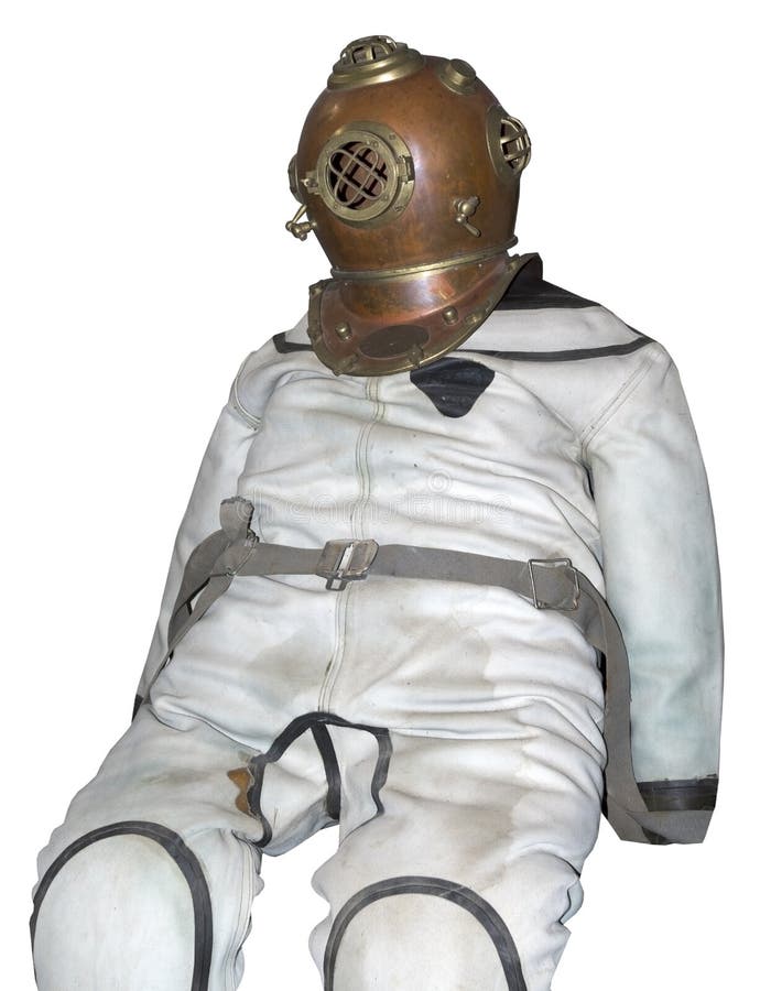 Old Diving Helmet and a Diving Suit on White Stock Photo Image of