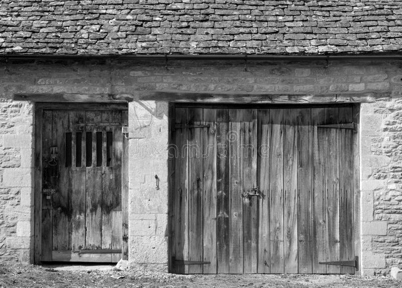 Two Old Doors in Black and White Stock Image Image of pattern, shut