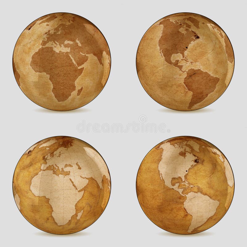 Old Earth World Map - 3d set stock illustration Old Earth World Map - 3d set stock illustration
