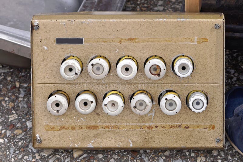 Old Ceramic Circuit Breaker Cut Out Isolated on White Background Stock