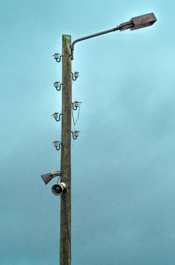 Old Electric Lamp Post with Speakers Stock Image Image of information