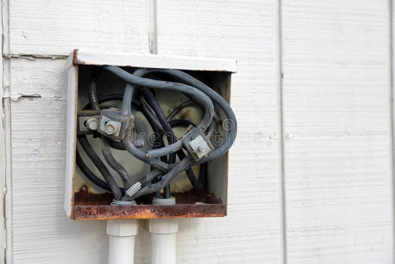 Old Electrical Connect Panel or Box on Outside of Building Stock Image