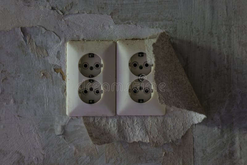 Old Electrical Outlet on the Decrepit Wall Stock Photo Image of