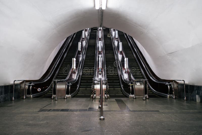 An old escalator in Kyiv subway stock photos An old escalator in Kyiv subway stock photos