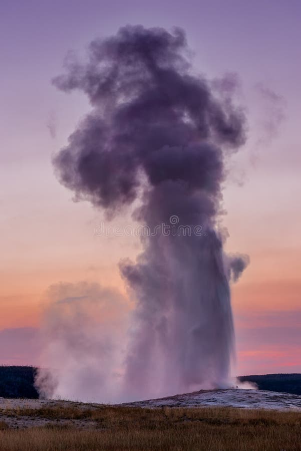 Old Faithful at sunset