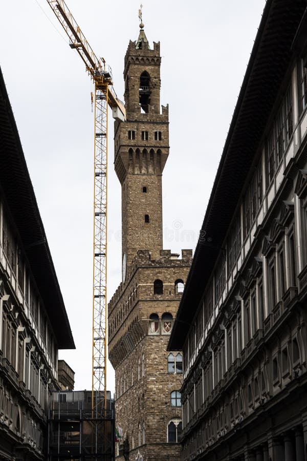 Old Famous Bell Tower Landmark with Construction Tower in Firenze