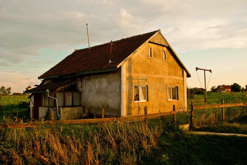 Old Farmer House At Sunset Romania Stock Photo Image of 