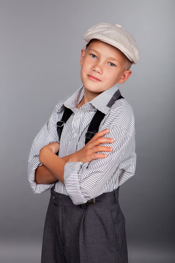 Old Fashioned Boy Looking To the Camera Stock Image - Image of gray ...