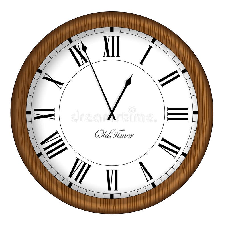 Old Fashioned Clock. Retro Old Timer Clock in Wooden Frame Stock Vector
