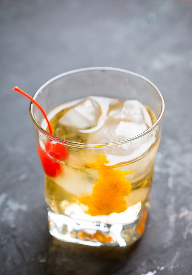Old Fashioned Cocktail with Cherry Stock Image Image of amber