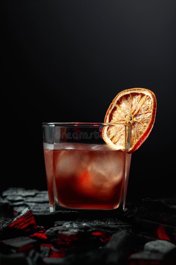 Cocktail with Ice and Dried Orange Slice Stock Image Image of concept