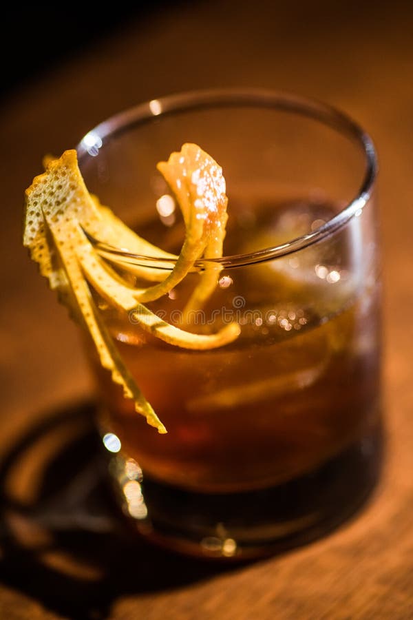 Old Fashioned Cocktail with Orange Peel Stock Image Image of