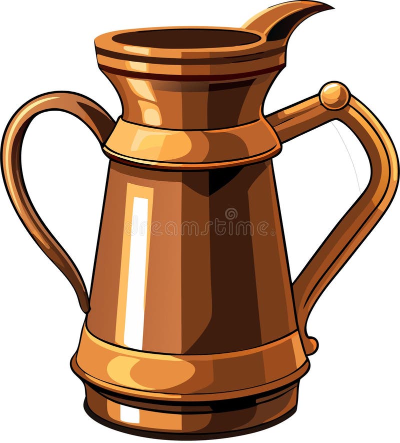 Old fashioned copper old handle jug vector art illustration stock illustration