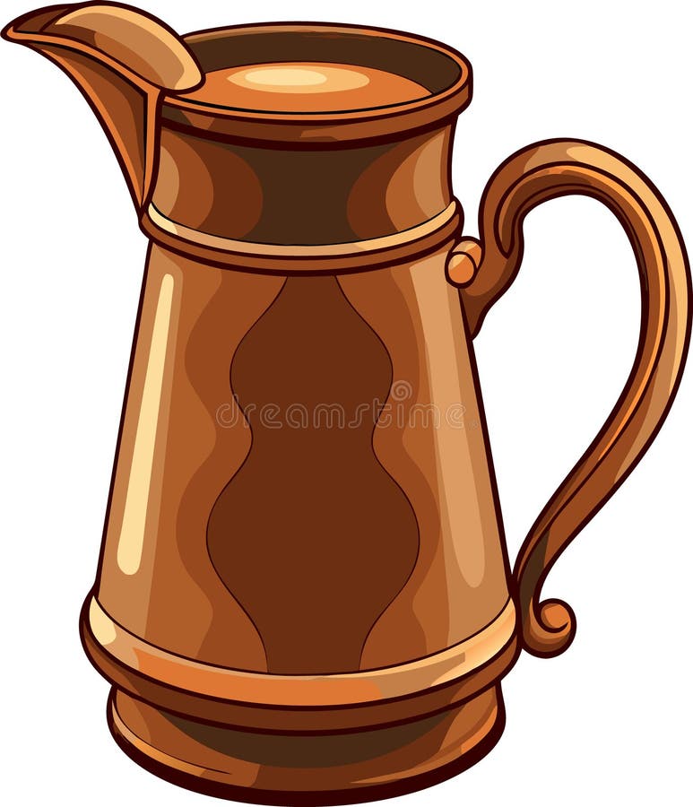 Old fashioned copper old handle jug vector art illustration stock illustration
