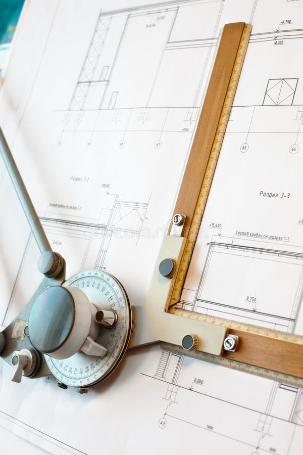 Old-fashioned Drawing Board Stock Photo - Image of blueprint, fashioned