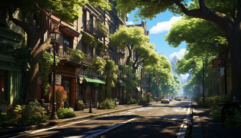 Old fashioned lantern illuminates the old city street at dusk generated by AI stock images