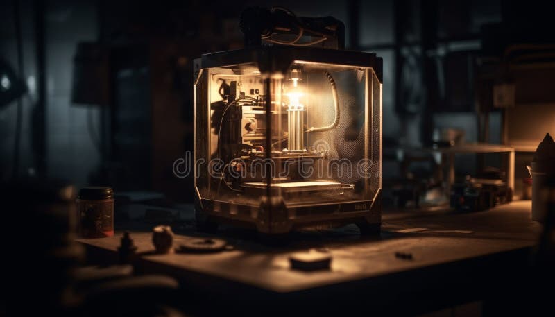 Old fashioned lantern illuminating dark workshop with glowing flame generated by AI royalty free stock images