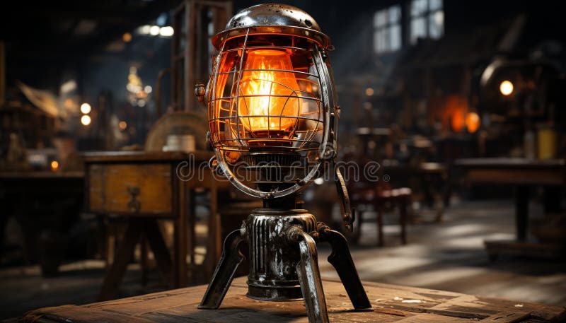 Old fashioned lantern on wooden table illuminates rustic bar indoors generated by AI royalty free stock photos