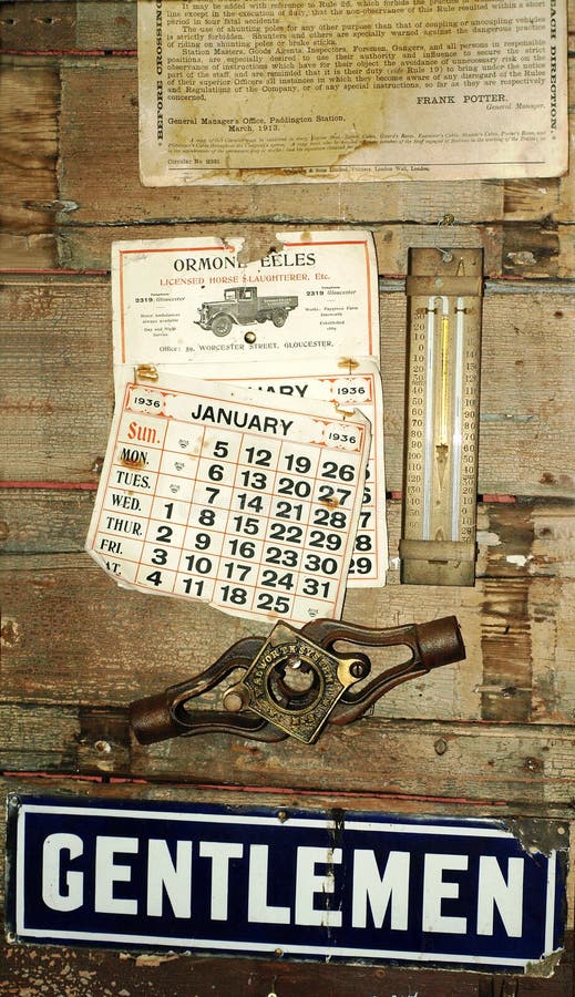 Old fashioned railway memorabilia at Gloucester and Warwickshire Railway royalty free stock photo