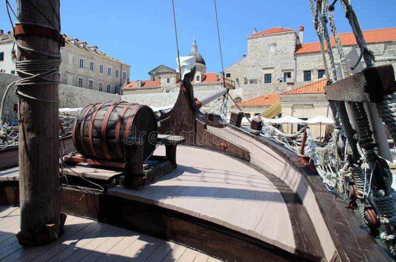 Old-fashioned ship in Dubrovnik harbor