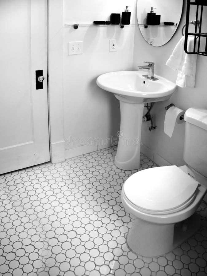 Old Fashioned Vintage Bathroom with Sink and White Tiles Stock Image
