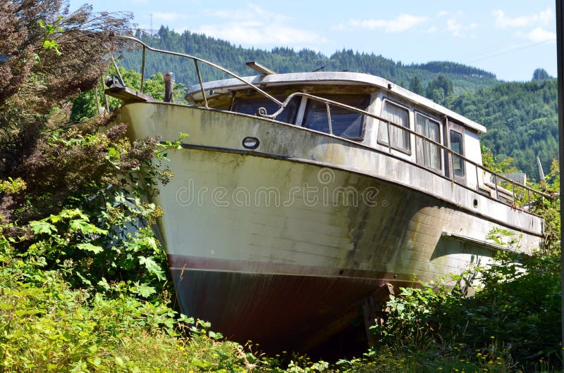 Old fishing boat on dry land