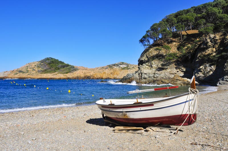Old fishing boat in Sa Tuna beach in Begur, Spain stock images Old fishing boat in Sa Tuna beach in Begur, Spain stock images