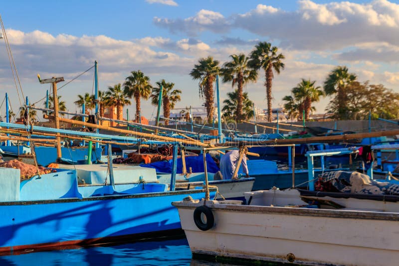 Old Fishing Boats in Sea Harbor of Hurghada, Egypt Stock Photo - Image ...