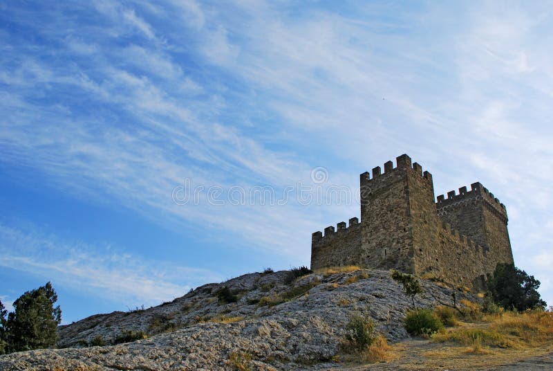 Old fortress at top of a hill stock images