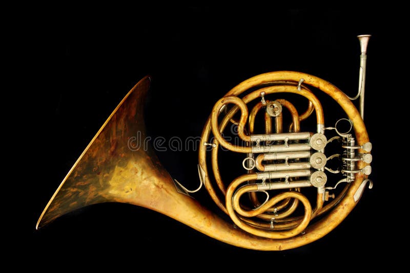 French Horn on Black Background Stock Photo Image of horizontal