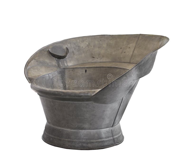 Old galvanized tin sit-in bathing tub isolated. stock images.